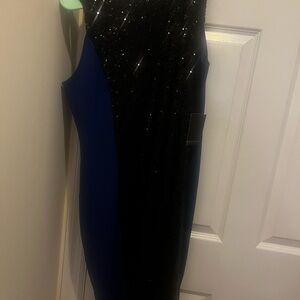 Eloquii Blue and Black One Shoulder Sheath Dress